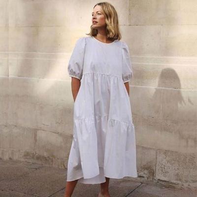 China Short Sleeve Women's Summer Casual Sundress Beach Dress Tiered Puff Sleeve Loose Shirt Maxi Dress for sale