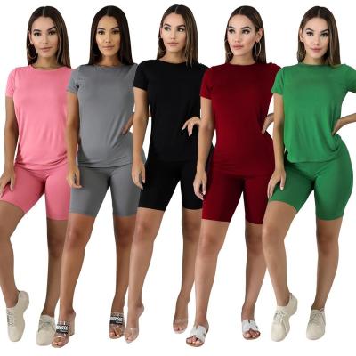 China 2021 New Arrival Anti-Static Casual Two-Piece Bodysuits Solid Sleeve Bodycon Short T-shirt Shorts Summer Set Cotton Jogging Suit for sale