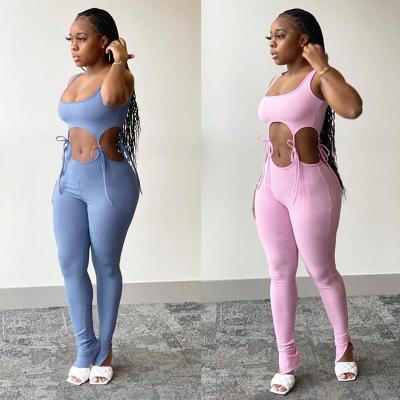 China Anti-pilling New Arrival Women's Clothing Solid Color Hollow Out Summer Sexy Tracksuit 2020 Women's Two-Piece Set Set 2 Pieces for sale