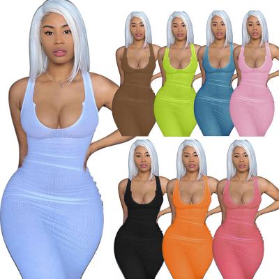 China 2021 Spring Casual Dress Breathable Sleeveless Solid Clubs Ribbed Maxi Dress Summer Women Knitted Skinny Plus Size Tube Sexy Dresses Summer for sale