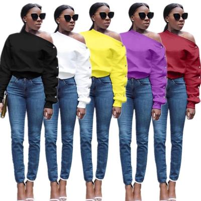 China Anti-pilling hot sale crop full ladies casual sexy custom sweatshirt long oversized shoulder sleeve T-shirts women retro one for sale