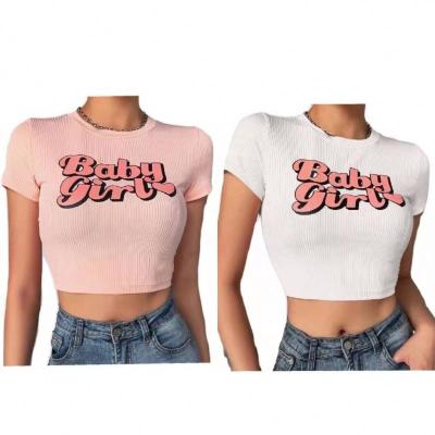 China Newest design letter print fashionable QUICK DRY tight crop top summer baby printed navel-baring casual T-shirt girl for sale