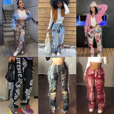 China Newest Design Waterproof Loose Summer Fashion Casual Women's Wear New With Tassel Fringe Colorful Patterned Fringe Pants Trousers for sale