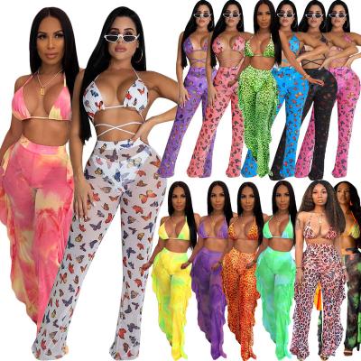 China 2021 New Arrival QUICK DRY Striped Two Piece Crop Top Pants Set Summer Two Piece Outfits For Women Summer Beach Wear for sale