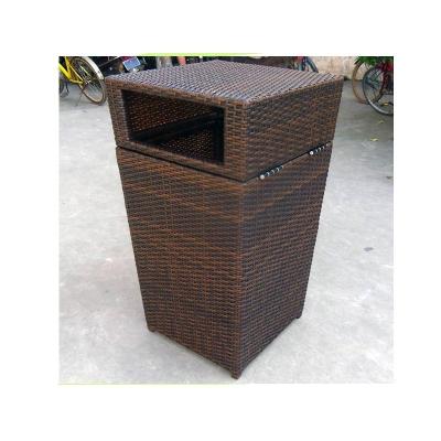 China Wholesale Traditional Poly Trash Can Rattan Wicker Garden Stand Flower Stand Street Public Park Wicker Trash Can With Lid for sale