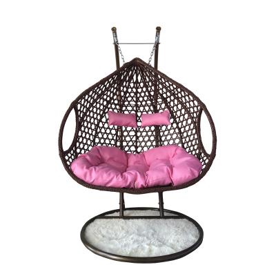 China Leisure Pear Shape Double Seats And Stands Leisure Furniture Heavy Duty Rattan Wicker Adult Hanging Swing Chair for sale