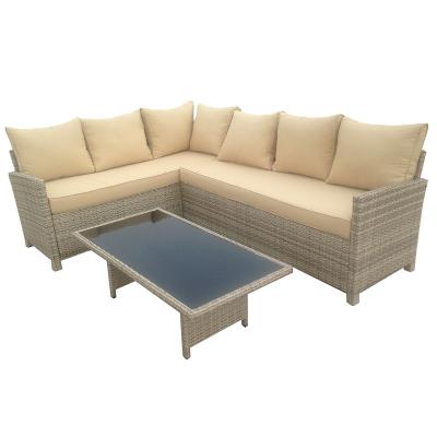 China Poly Contemporary Hotel Terrace Rattan Furniture Garden Center Cushion Cover Sectional Waterproof Patio Corner Sofa Set for sale