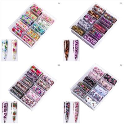 China 10 Art Nail Transfer Stickers Nail Art Foils Flowers Charms Floral Nail Rolls / Box Set Wraps 3d Adhesive Designs Acrylic Decals For Nail Tops for sale