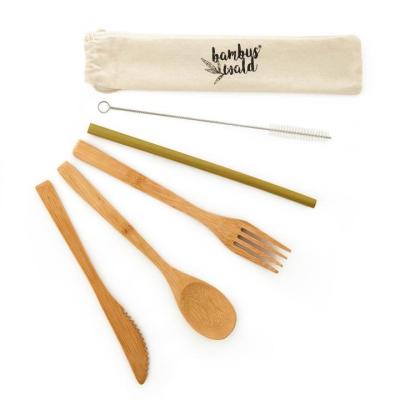 China Factory Disposable Biodegradable Bamboo Spoon Set Dinnerware Gifts Travel Reusable Bamboo Tableware for sale