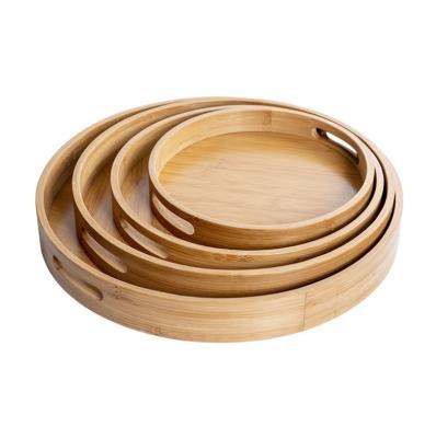 China Deradable Home Tea Trays Different Size Hotel Restaurant Tray Round Bamboo Trays for sale