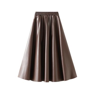 China Wind Proof Wholesaler Autumn Winter Waist Ol Faux Leather High Bottom Women A Line Big Edge PU Skirts for sale