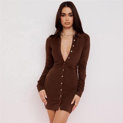 China 2021 New Arrivals Women's Basic Bodycon Elegant Casual Dresses Mini Dress Breathable Sexy Shirt Casual Outfits for sale