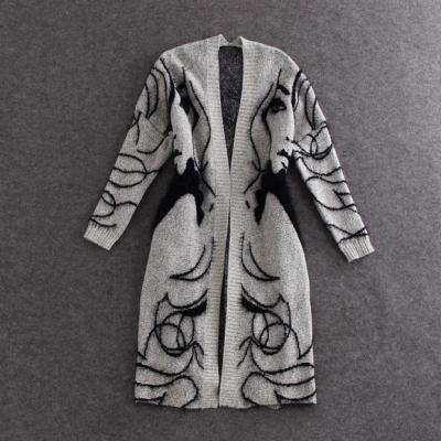 China Breathable Women Spring Casual Loose Sweater Knitted Coat Fashion Summer Long Cardigan With Abstract Pattern for sale