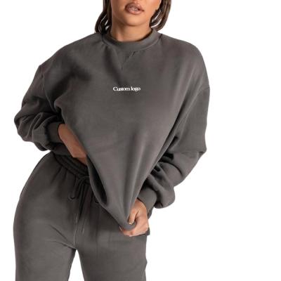 China Anti-wrinkle women's cotton luxury streetwear pullover sweater crewneck couples oversized 100% embroidered hoodies set sweatshirt women for sale