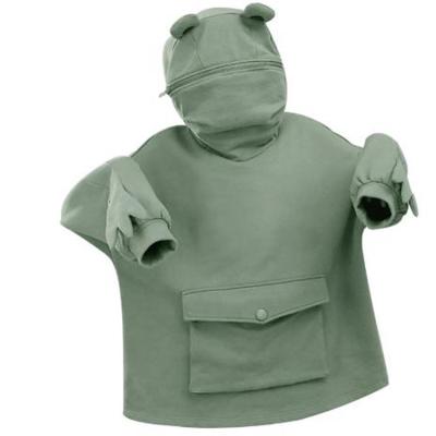 China Anti-wrinkle Frog-hooded Chin Fleecy Mid Length Lazy Coat Cotton Top Women's Winter Hoodies for sale