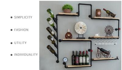 China DIY Freedom Assembly Customized Steel Wine Shelf Industrial Pipe Bar Loft Rack Wooden Hanging Floating Floating Shelves for sale