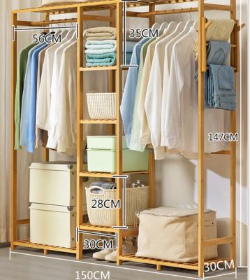 China Nordic Simple Modern Cloth Stable Rack Cloakroom Storage Clothes Rack Cloakroom Rack Coat Saving Solid Wood Bedroom for sale