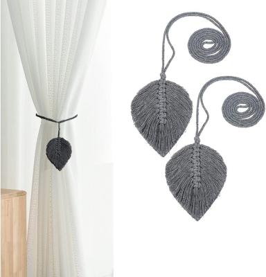 China Art Deco Farmhouse Handmade Macrame Leaf Tassel Curtain Strap Obstacle Tiebacks Holder Rack Part Accessories for sale