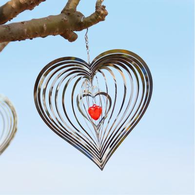 China Indoor Garden Home Decor 8 Inch 3d Stainless Steel Heart Shaped Metal Wind Chime Kinetic Rotating Sculpture Garden Wind Spinner Decor for sale