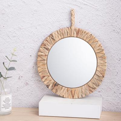 China Mirror Wicker Decoration Art Deco Rustic Vintage Handmade Round Rattan Wall Hanging Luxury Living Room for sale