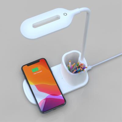 China Lighting/Phone/Pen Stand 15W Charger Table Lamp with Wireless Charger LED Desk Lamp Wireless Charger LED Desk Lamp USB Charging for sale