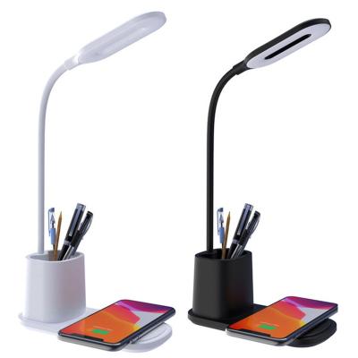 China Lighting/Phone/Pen Stand Charger 15W 3 in 1 Wireless Charger with Lamp USB Portable Radio Touch Dimmable LED Desk Lamp Wireless Touch Lamp for sale