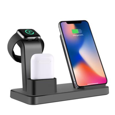 China Cell Phone Watch and Earphone Mobile Phone Qi Wireless Charger for Iphone Air Pod for Watch Charger Portable 3 in 1 Charging Station for sale