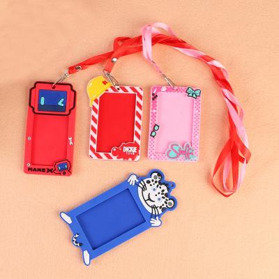 China Custom Fashion Logo Silicone PVC Card Holder with Neck Strap Lanyard for sale