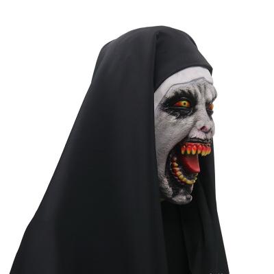 China Eco-friendly Hot Sale Horror Halloween Latex Nun Mask Scared Female Ghost Headgear With Headscarf for sale