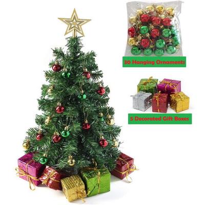 China Christmas Tree Decorations Ornament 23-Inch DIY Mini Christmas Tree With Warm-White Table Top Led Lights, Star Tree Topper, Decorated Gift Boxes and Hanging Ornaments for sale