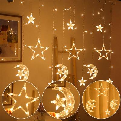 China Ramadan Curtain Lights Star Moon led decor Eid Gifts Holiday Lighting Garland String Light Eid Mubarak Ramadan Decoration Islam Muslim Curtain Party for sale