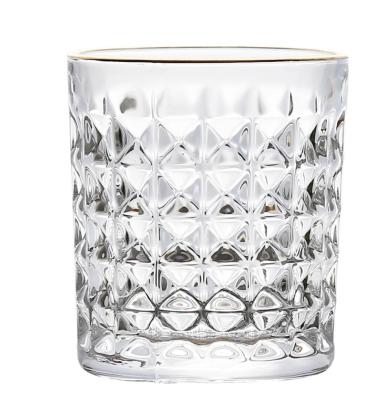 China DIAMOND PATTERN 10oz 9oz Lead Free Diamond Whiskey Cup Drinking Glass Mug with Gold Rim for sale