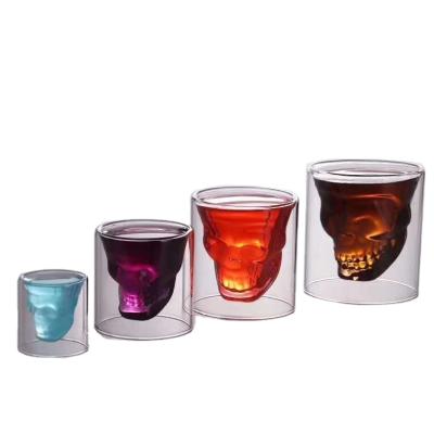 China CLASSIC Double Wall 25ml 75ml 150ml 250ml Skull Wine Cup Borosilicate Glass Skull Shape Whiskey Mug for sale