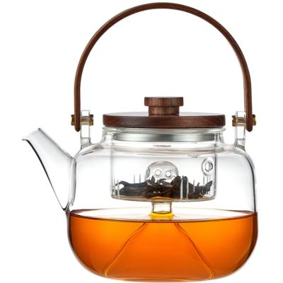 China Wholesale Borosilicate 900ml Viable Heat Resistant Clear Glass Teapot Glass Tea Cup Set for sale