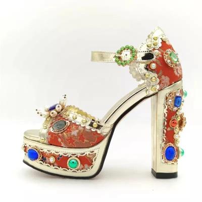 China Fashion Trend Xinzirain Fashion Design Ladies Shoes Peep Platform Chunky Sandals Women Toe Ankle Strap Crystal 13cm for sale