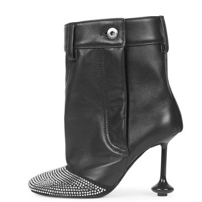 China Custom Strange Heel Women Ankle Boots Logo Rhinestone Toe Soft Leather Winter Xinzirain Deodorization Custom Classic Ladies Boots for sale