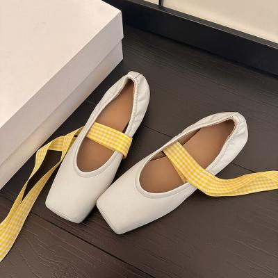 China Xinzirain Manufacturer Custom Logo Flat Shoes Soft Sheepskin Lightweight Leather Square Toe Women Ballet Shoes for sale