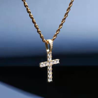 China Wholesale Zircon Hiphop Cross Pendant Copper Material Iced Out CZ Cross Pendants Necklace Chain Fashion Hip Hop Jewelry for sale