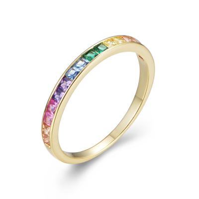 China CLASSIC Trendy Micro Pave Colorful Zircon Circle Women Finger Ring Gold Plated Sparkling Full CZ Copper Zirconia Girls Wedding Ring for sale