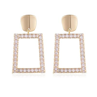 China European and American advanced high society style new square design popular ornament geometric brass zircon CLASSIC stud earrings for sale