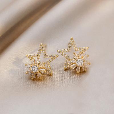 China CLASSIC Wholesale 925 Sterling Silver Stud Earring Simple Crystal Flower Roating Star Irregular Stud Earrings for sale