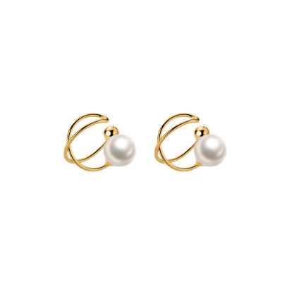 China CLASSIC High Quality 925 Silver Tasty Wrap Earrings Ear Cuffs Women Minimal Clip On Earrings Double Pearl Tiny Pearl Ear Clip Earrings for sale