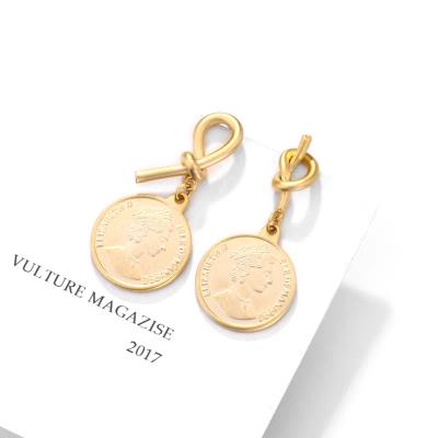 China Hot Sales Vintage Fashion European Style Gold Coin Character Portrait Lady Face Knot Pendant Earrings for sale