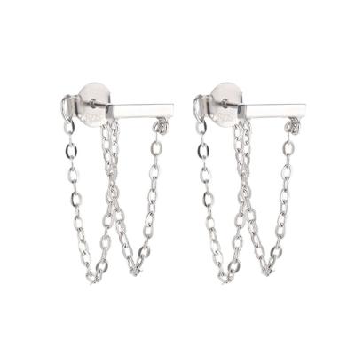 China Hot Sales 925 Vintage Silver Chain Link Earring Two Wearing Temperament Showing Face Thin Earrings Non-fading Earrings for sale