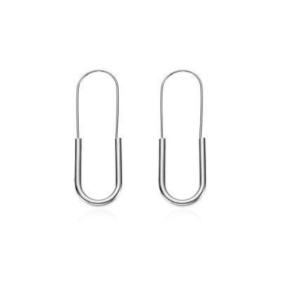 China Latest Vintage Design Women Safety Pin Hoop Earrings Minimalist 18k Gold Plated Stainless Steel Paperclip Commuter Earrings Jewelry for sale