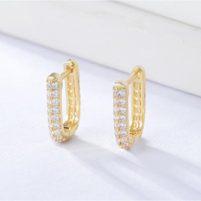 China New CLASSIC Gold Plated S925 Sterling Silver Jewelry Fashion High Quality14K Huggie Cubic Zirconia U Stud Earrings For Women for sale