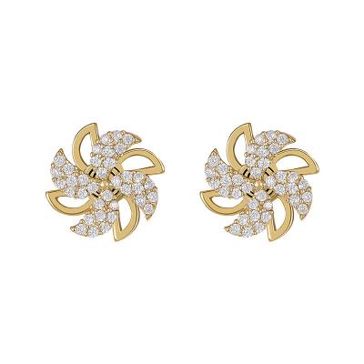 China 2021 New Designs Girls Earrings CLASSIC Cute Crystal Jewelry Custom Gold Plated Spinning Small Windmill Shape Stud Earrings for sale