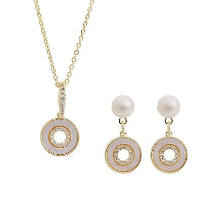 China CLASSIC Bilateral Gold Color Shell Jewelry Roman Numerals Stylish Pearl Design Fashion Necklace Dangle Earrings Shape Wedding Jewelry for sale