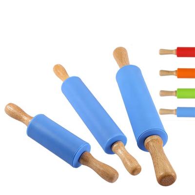 China Stocked Rubber Wood Dumpling Silicone Food Grade Handle Pin for sale