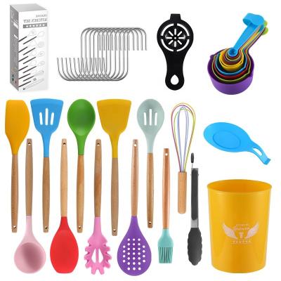 China Sustainable New Arrival 12/38 Pieces Colorful Kitchen Accessories Set Silicone Tools Utensils With Rack Tools Kitchen Tableware Cooking Set for sale